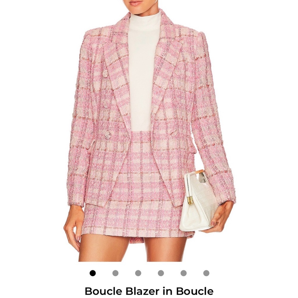 Bardot Pink Boucle Double-Breasted Blazer